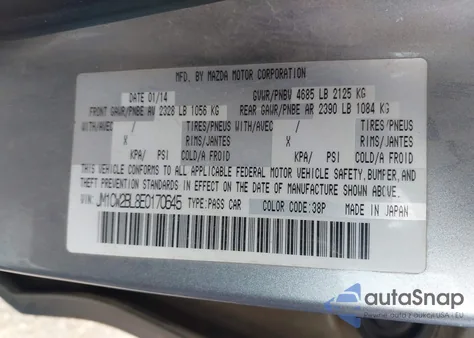2014 Mazda Mazda5 Sport из США, поврежденный, VIN JM1CW2BL8E0170645